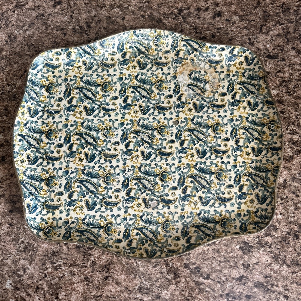 VTG Viking Imports Paper Mache Decoupage Tray Floral Paisley Botanical‎